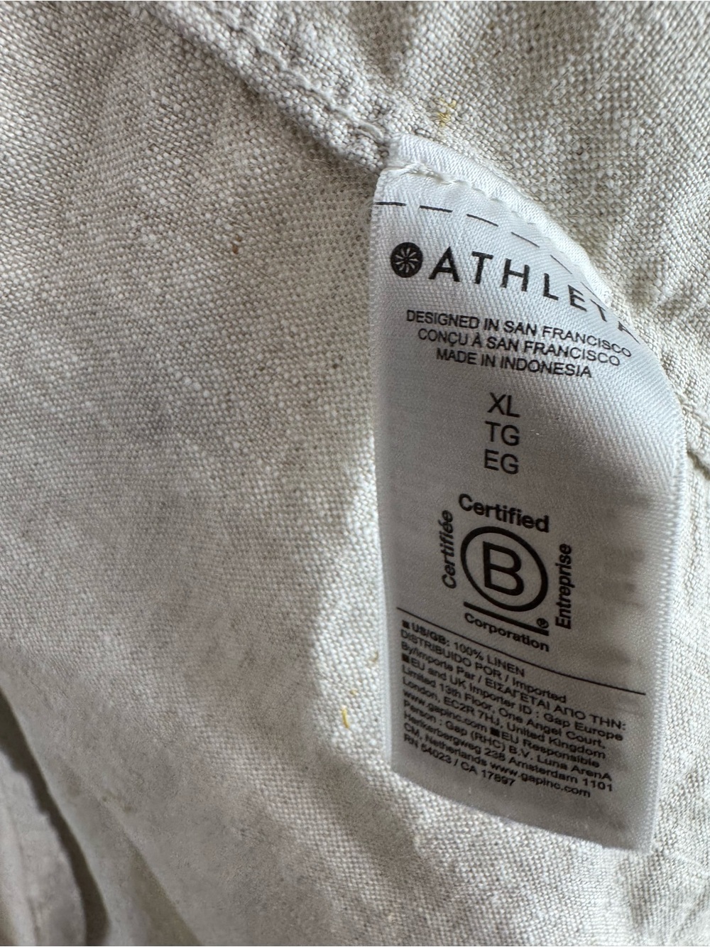 Athleta Retreat Linen Top XL Beige Oatmeal Button Up Long Sleeve Shirt 850931 - Picture 5 of 7